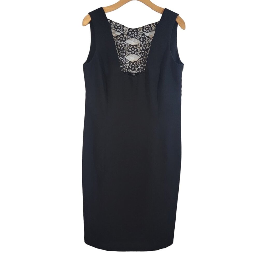Tahari Dress Classic Black Floral Lace Sleeveless Dress‎ Womens Size 14